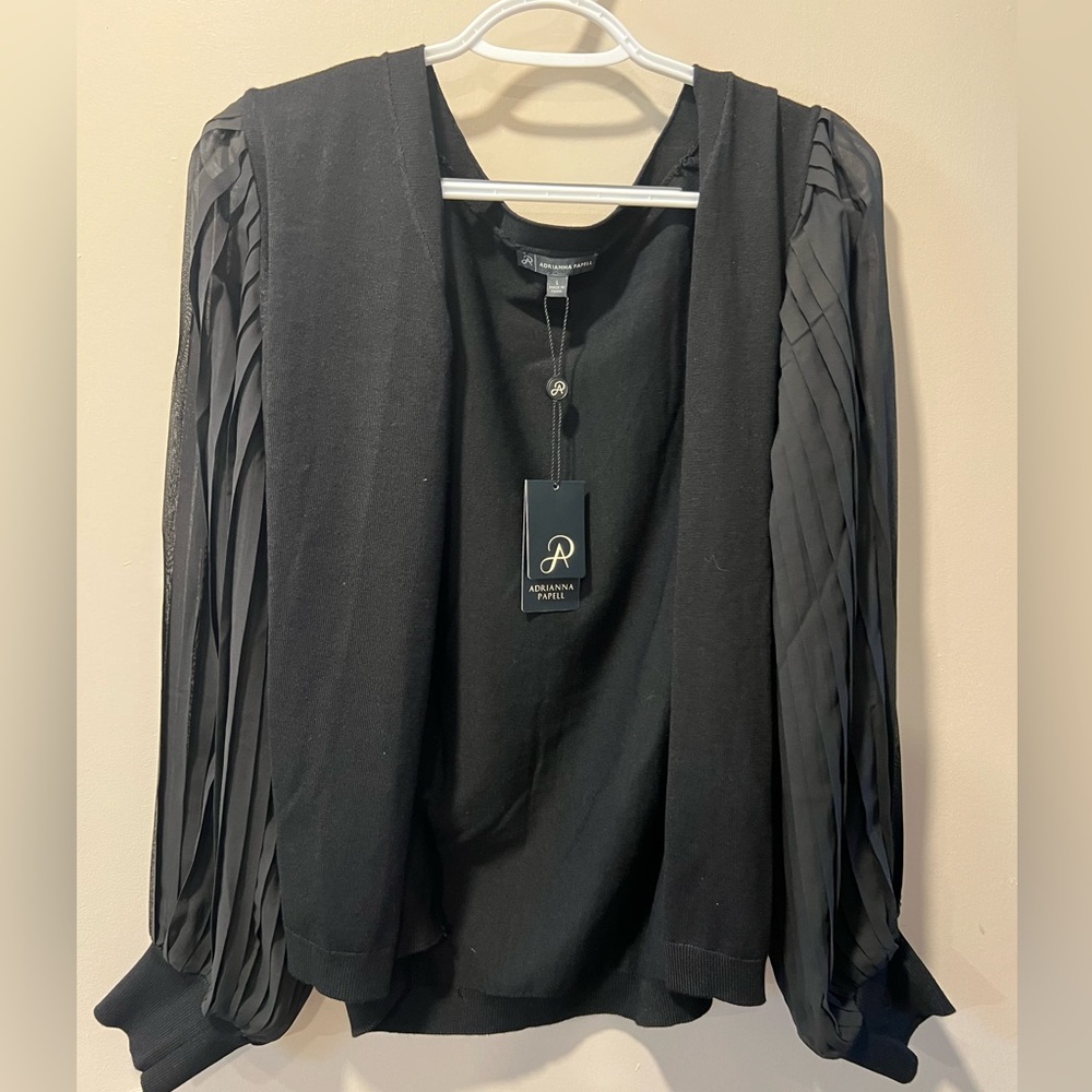 NWT Adrianna Papell black mixed material cardigan